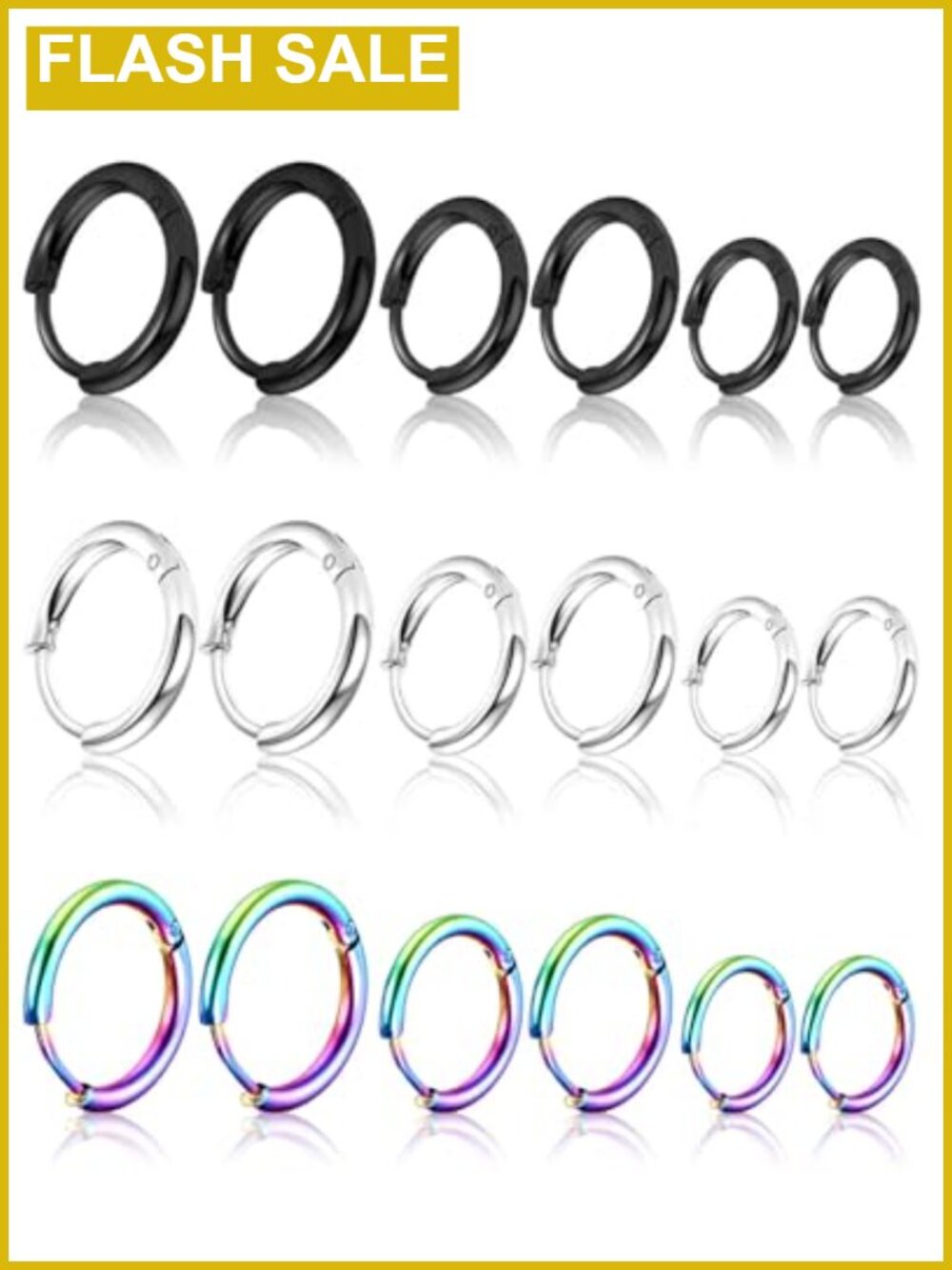 9 Pairs 316L Surgical Stainless Steel Huggie Hoop Earrings 18G